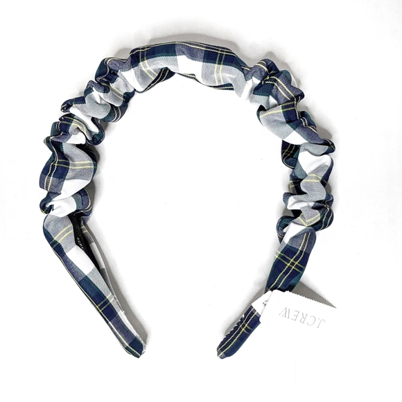 J. Crew Scrunchie Headband Plaid Ivory Navy Green - Picture 3 of 9